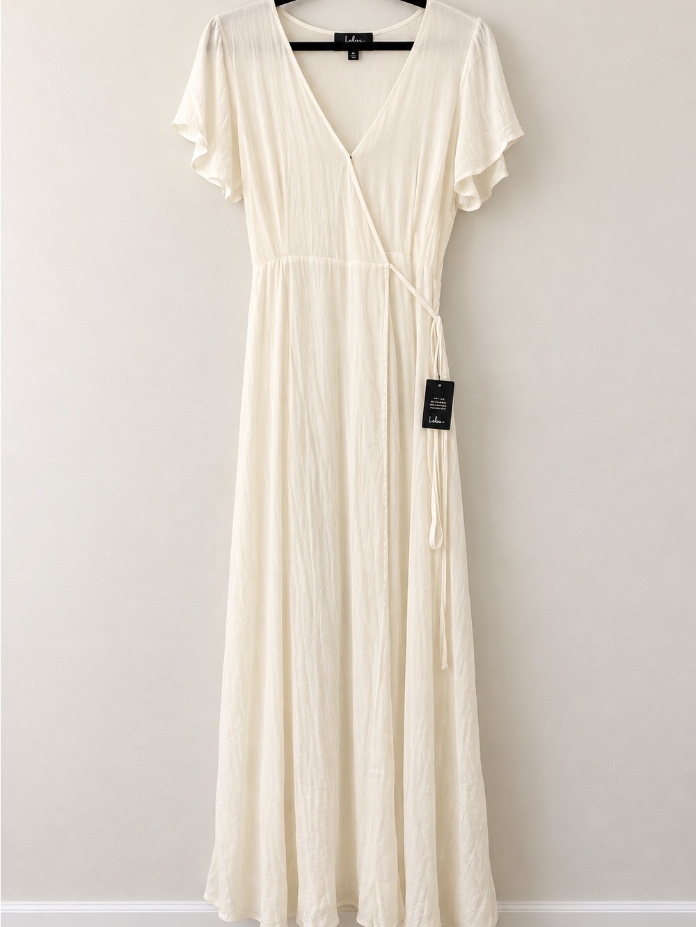 Lulus Ivory Flutter Sleeve Wrap Maxi Dress Size Small NWT